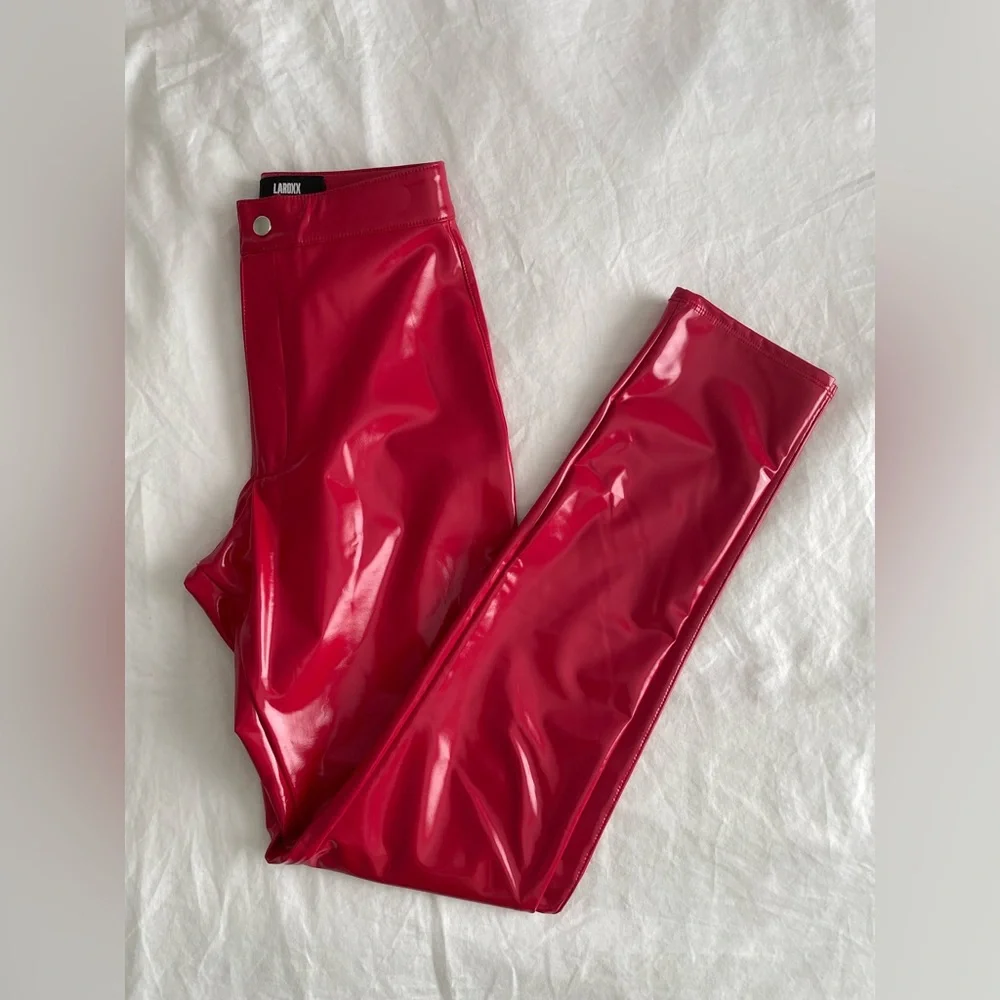 LA Roxx High Waist Red PVC Vinyl Pants | XS/S | Statement Festival & Rave Pants